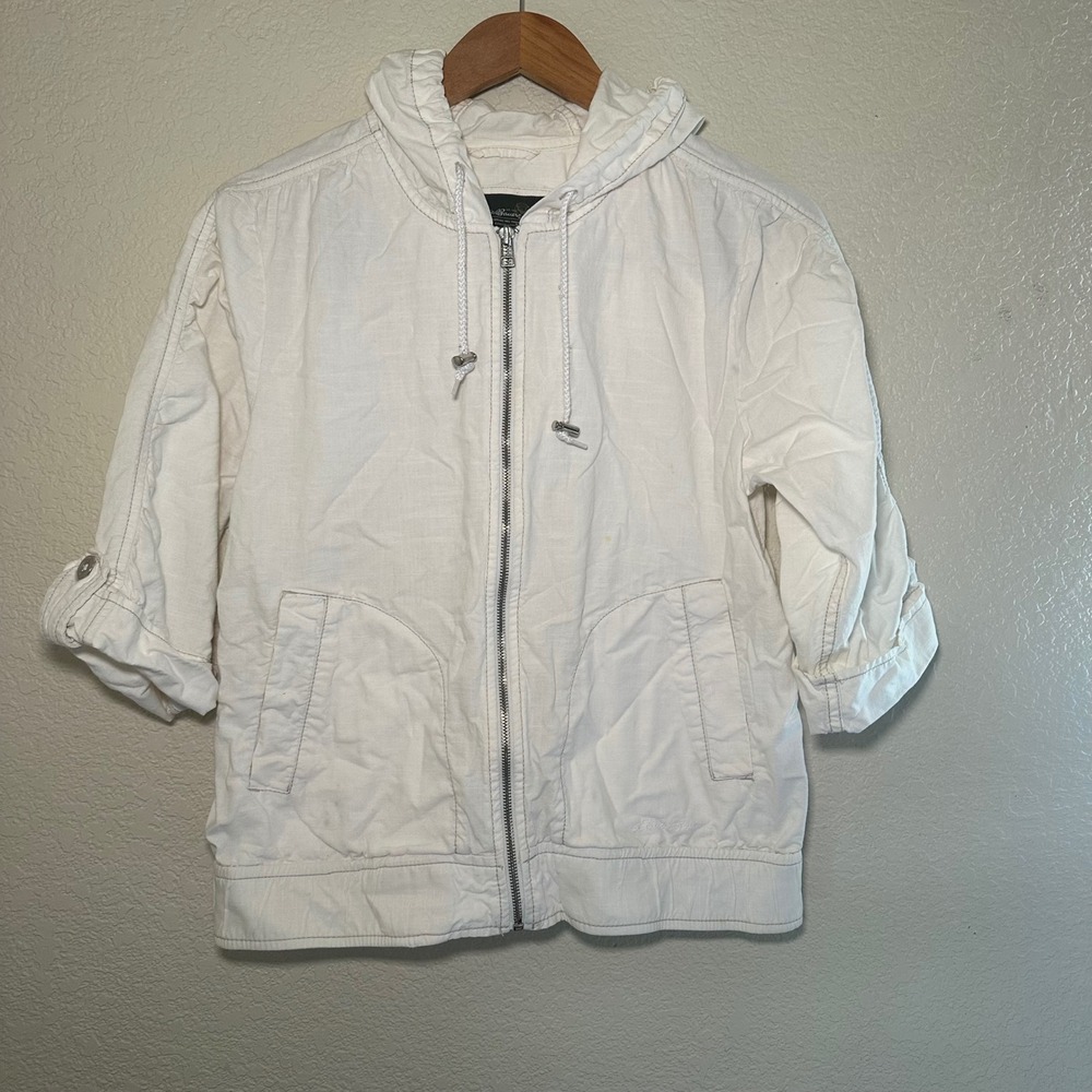 Vintage Eddie Bauer Women S Jacket White Zip Up Cotton Bomber Baggy Gorpcore Y2K